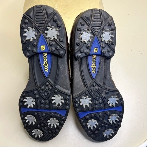 Men’s Golf Shoe Oxford Sz 10 1/2 M Bn Leather Soft Spikes Plain Toe Flaw FootJoy - Picture 3 of 15